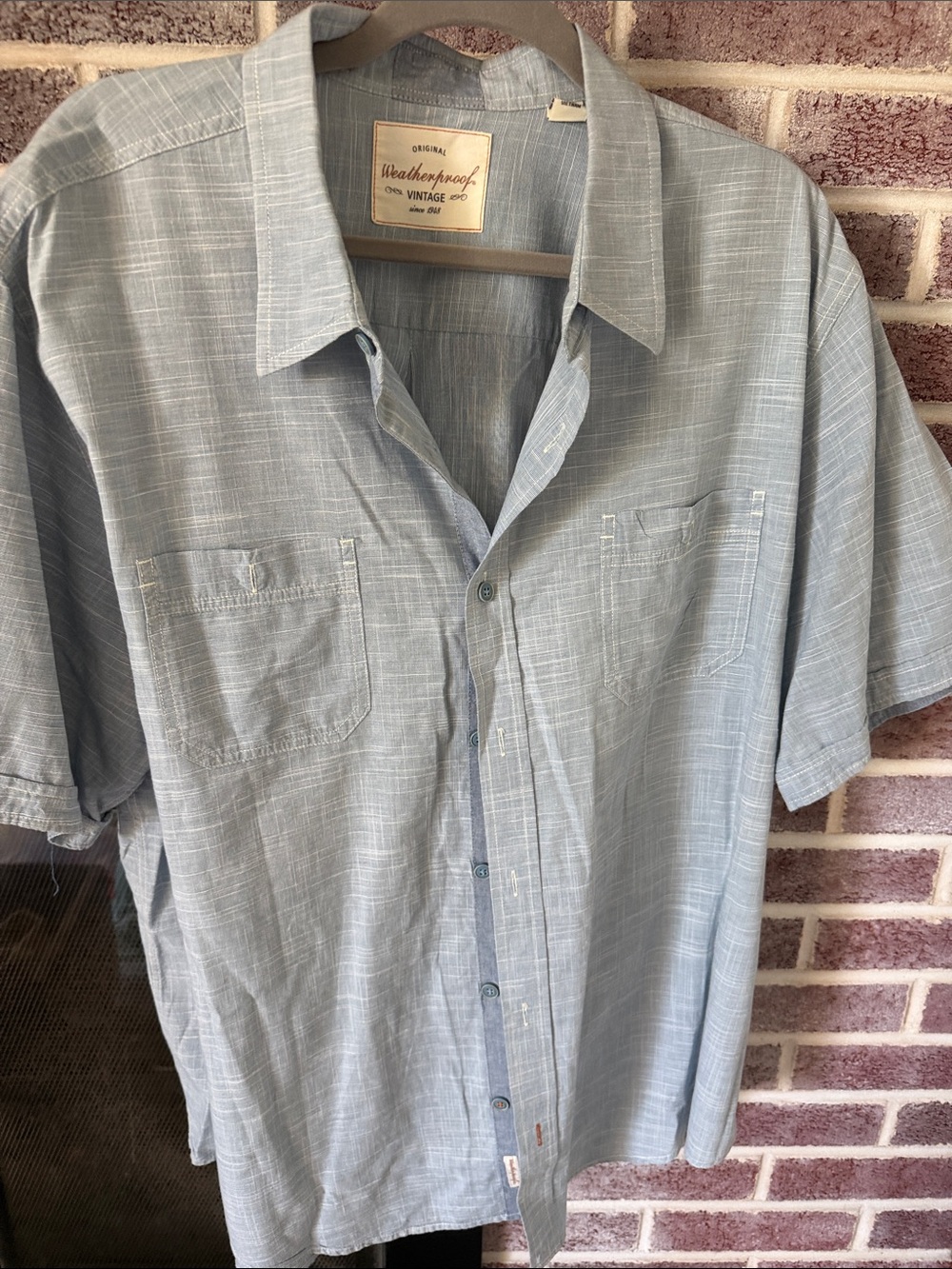 Weatherproof Light Blue Casual Short-Sleeve Button-Down Shirt